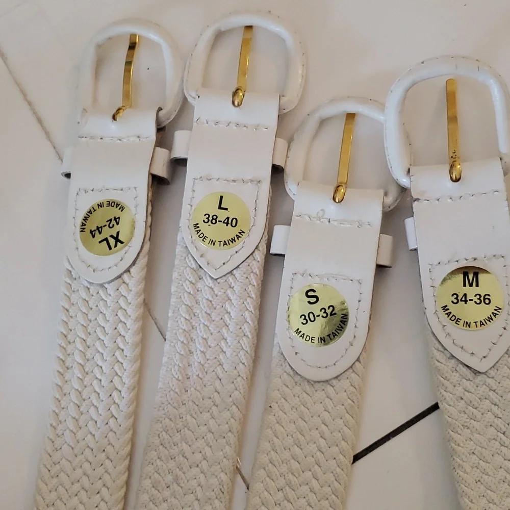 New women's stretch braided white belt in size L